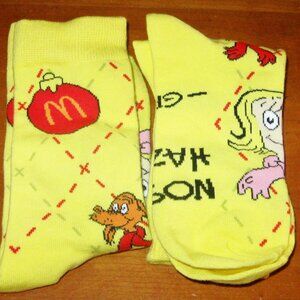 2025 Limited Mcdonalds Grinch Socks - 2 Pairs Yellow Nose Hazard Grinch Socks